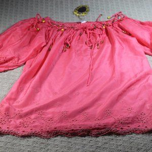 NWT C Luce Size M Beaded Neon Peach Top